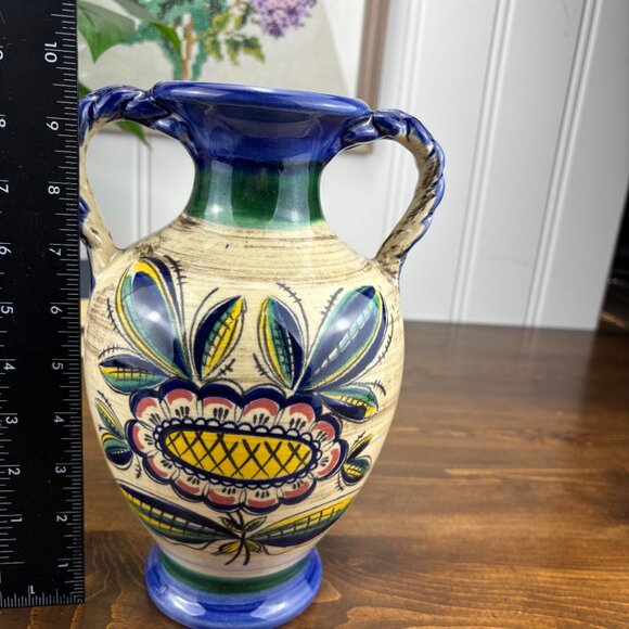 Vintage Jasba West German Vase Folk Art Pottery with Braided Handles 1960s - Picture 8 of 12